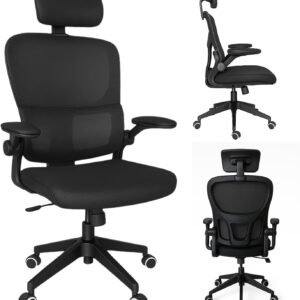 Cadeira de Escritório Ergonômica Giratória, Malha Respirável, Estofado Mesh. Modelo Tipo Presidente, Mecanismo de Elevação a gás, Rodinhas silenciosas. Preta. | HYATTO OFFICE |
