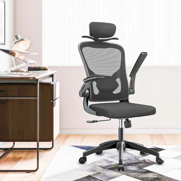 Cadeira de Escritório Ergonômica Giratória Presidente Com Cabide Estofado Mesh Encosto Anti Transpirante Com Braços Reguláveis e Design Moderno - Imagem 2