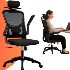 Cadeira de Escritório Ergonômica Mesh Reclinável com Apoio de Cabeça e Lombar, Braços Ajustáveis, Cabide Embutido, Base Reforçada, Giratória, Altura Regulável – Ideal para Home Office