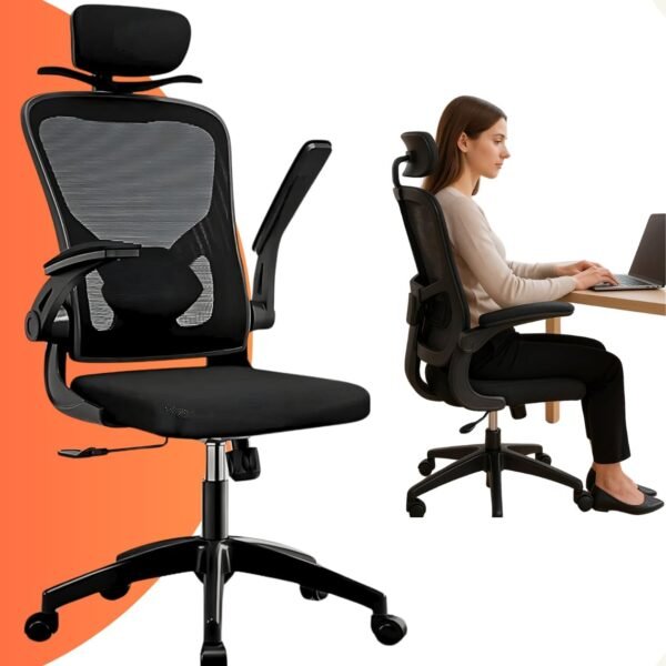 Cadeira de Escritório Ergonômica Mesh Reclinável com Apoio de Cabeça e Lombar, Braços Ajustáveis, Cabide Embutido, Base Reforçada, Giratória, Altura Regulável – Ideal para Home Office