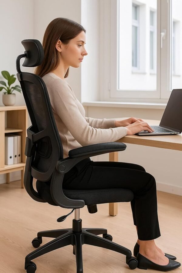 Cadeira de Escritório Ergonômica Mesh Reclinável com Apoio de Cabeça e Lombar, Braços Ajustáveis, Cabide Embutido, Base Reforçada, Giratória, Altura Regulável – Ideal para Home Office - Imagem 2