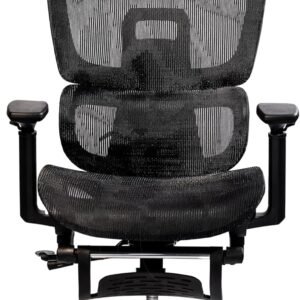 Cadeira de Escritório Ergonômica com Estofado de Mesh, Regulagem de Altura, Apoio Lombar Ajustável, Base Giratória em Aço Cromado, Braços Acolchoados (Preto)