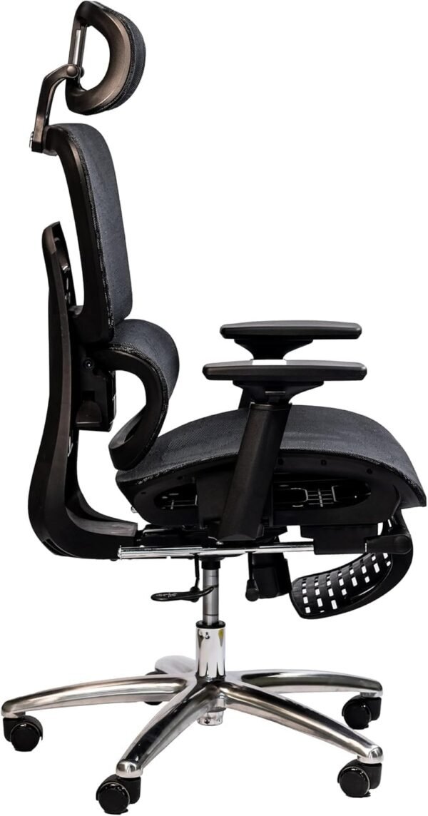 Cadeira de Escritório Ergonômica com Estofado de Mesh, Regulagem de Altura, Apoio Lombar Ajustável, Base Giratória em Aço Cromado, Braços Acolchoados (Preto) - Imagem 2