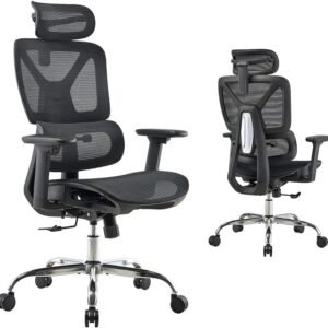 Cadeira de Escritório Ergonômica com Suporte Lombar Ajustável, Apoio de Cabeça e Função de Reclinagem – Braços 3D, Capacidade 150kg