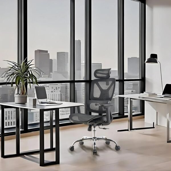 Cadeira de Escritório Ergonômica com Suporte Lombar Ajustável, Apoio de Cabeça e Função de Reclinagem – Braços 3D, Capacidade 150kg - Imagem 2