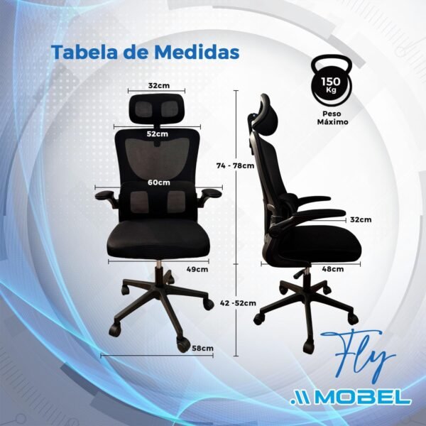 Cadeira de Escritório Ergonômica com Tecido Mesh Premium Preto e Apoio Lombar - Imagem 2
