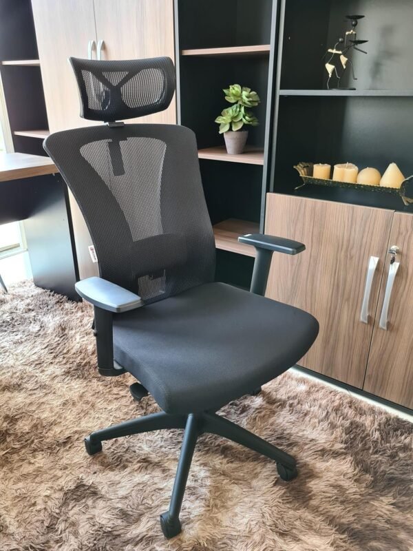 Cadeira de Escritório Presidente Ergonômica, BlumeOffice BLM0243, Suporta 110kg, Giratória, Encosto em Tela, Apoio Lombar Ajustável, Preta - Imagem 2
