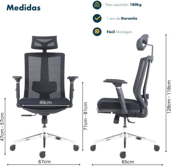 Cadeira de Escritório Presidente Ergonômica Premium Executiva Zen Com Apoio de Pés, Apoio de Cabeça Ajustável, Sistema Relax com Trava em até 4 posições, Suporta 180kg - Imagem 2