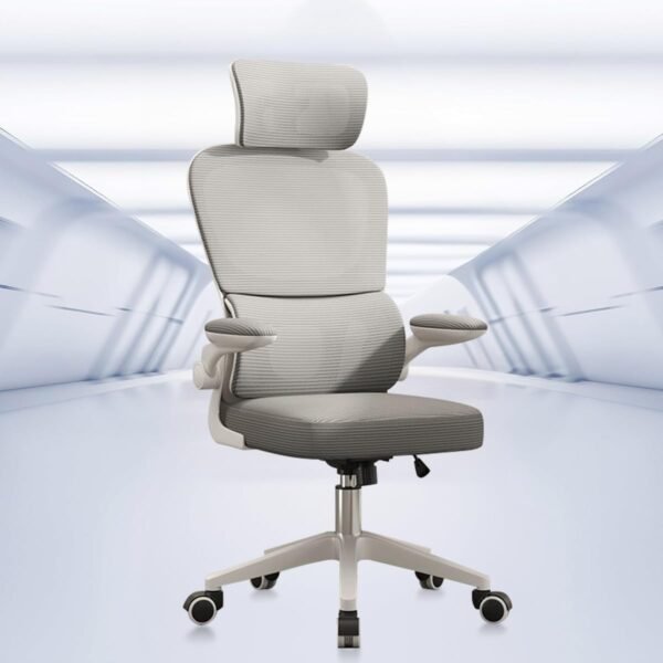 Cadeira de escritório, design ergonômico com suporte lombar independente, cabeça ajustável (Cinza)