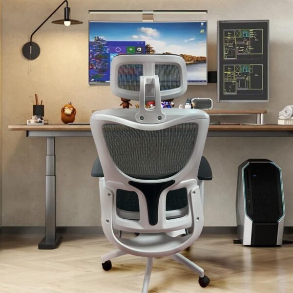 Cadeira de escritório, design ergonômico com suporte lombar independente, malha respirável mesh, encosto de cabeça ajustável, apoio de pés 150kg BlidShop Branca e Preta - Imagem 2
