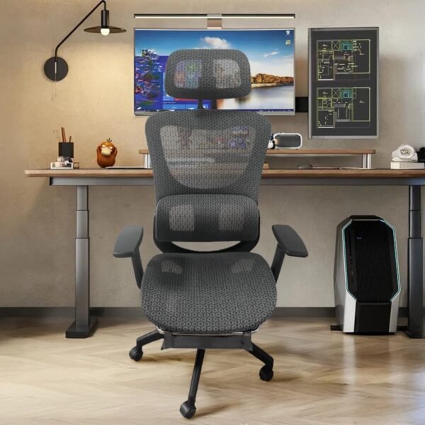 Cadeira de escritório, design ergonômico com suporte lombar independente, malha respirável mesh, encosto de cabeça ajustável, apoio de pés 150kg BlidShop Preta - Imagem 2