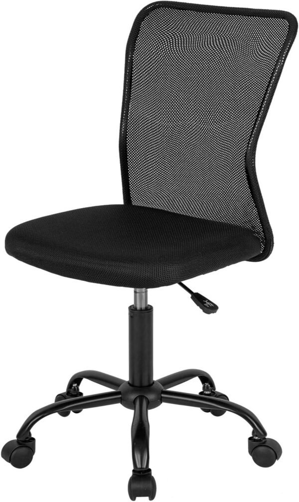 Cadeira de escritório em casa, cadeira de mesa de malha sem braço, cadeira de computador ergonômica, rodinhas giratórias, suporte traseiro ajustável, cadeira moderna com suporte lombar (preto)
