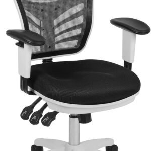 Cadeira de escritório ergonômica executiva giratória multifuncional Flash Furniture Nicholas Mid-Back Black Mesh com braços ajustáveis e moldura branca
