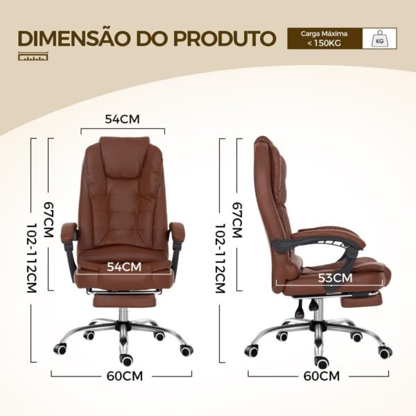 Cadeira de escritório presidente, cadeira de home office com apoio para os pés e encosto ajustável(Marrom) - Imagem 2