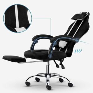 Cadeira de escritório reclinável | Poltrona reclinável de malha ergonômica ajustável para computador | Cadeiras brancas para escritório em casa com apoio para os pés (Cor: Preto) (Preto)