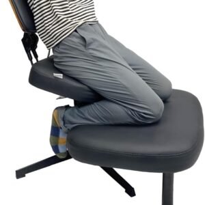 Cadeira ergonômica com pernas cruzadas para casa e escritório, cadeira versátil para joelhos com suporte lombar, altura e ângulo ajustáveis, cadeira de mesa de ioga, preta