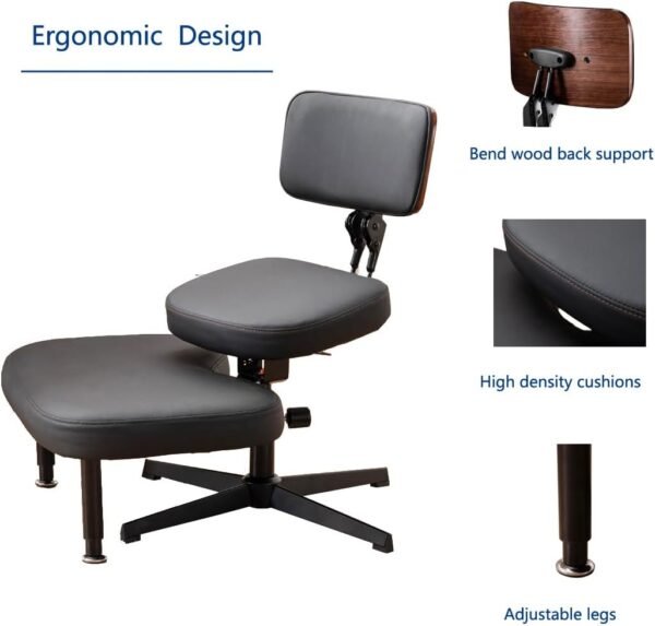 Cadeira ergonômica com pernas cruzadas para casa e escritório, cadeira versátil para joelhos com suporte lombar, altura e ângulo ajustáveis, cadeira de mesa de ioga, preta - Imagem 2