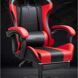 Cadeira gamer com apoio para os pés, cadeira gamer com suporte lombar e encosto de cabeça ajustável cadeira de escritório com assento giratório de 360° vermelho