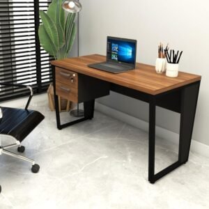 Casa Lar Shop - Escrivaninha 135cm com 2 Gavetas Pés em Metal F5 Office Cor: Nogal com Preto