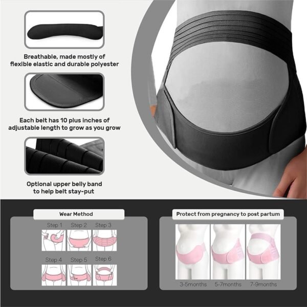 Cinta de Suporte Abdominal para Gestantes, Ajustável, Preta/Cinta Apoio Barriga Ajustável Grávida Gestante Mulher Gravida Gestante Abdominal PRETA