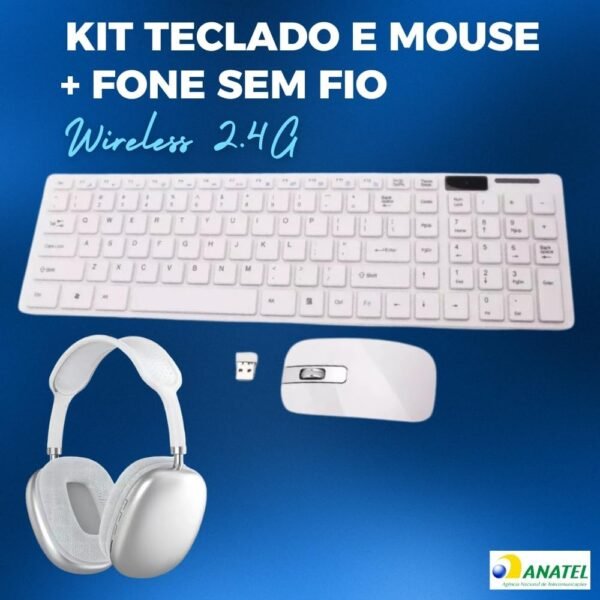 Combo Slim Teclado Mouse Fone de Ouvido Sem Fio Bluetooth com Microfone Kit Home Office. (Variado) - Imagem 2