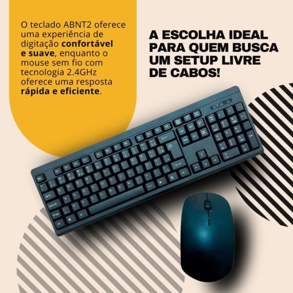 Combo Teclado e Mouse Sem Fio 2.4GHz USB Preto - Teclas Macias, Alta Precisão, Conforto Ergonômico, Ideal para Trabalho e Jogos - Imagem 2
