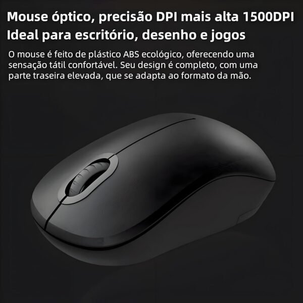 Combo Teclado e Mouse Sem Fio Conexão 2.4Ghz USB, Digitação e Clique Silencioso, Pilhas Inclusas, Portátil, Para Tablet, PC, Notebook, Desktop, TV (preto) - Imagem 2