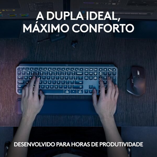 Combo Teclado e Mouse Sem Fio MX Keys S com Apoio para as Mãos, Conexão Bluetooth ou Receptor Logi Bolt, Iluminação Inteligente, Rolagem Rápida, Compatível com Windows, macOS, ChromeOS, Linux- Grafite - Imagem 2