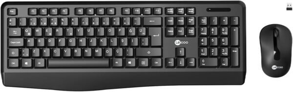 Combo Teclado e Mouse sem fio Lecoo KW211 Preto Layout ABNT2 Ergonomico, Mouse ambidestro e ergonômico alcance de 10 metros com nano USB Plug and Play wi-fi