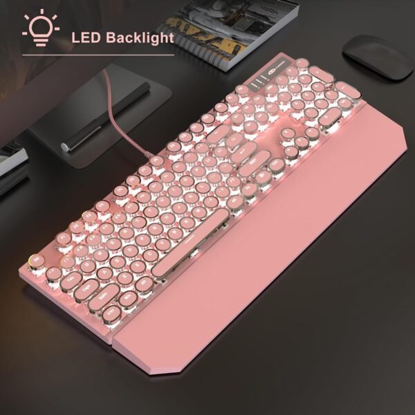 Combo de teclado e mouse para jogos mecânicos de máquina de escrever, teclas redondas punk retrô, RGB e arco-íris retroiluminado, teclado com fio para jogos e escritório, para laptop, PC - Imagem 2