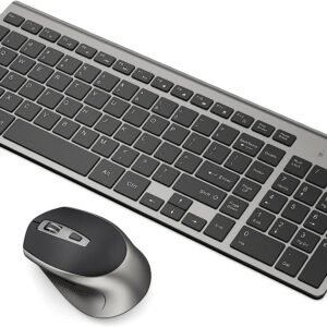 Combo de teclado e mouse sem fio, J JOYACCESS ergonômico e sem fio conjunto de teclado e mouse para PC, Windows, computador, laptop, desktop, Chromebook, Mac-cinza