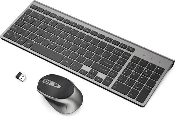 Combo de teclado e mouse sem fio, J JOYACCESS ergonômico e sem fio conjunto de teclado e mouse para PC, Windows, computador, laptop, desktop, Chromebook, Mac-cinza