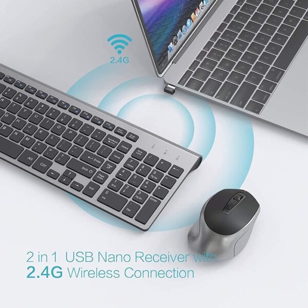 Combo de teclado e mouse sem fio, J JOYACCESS ergonômico e sem fio conjunto de teclado e mouse para PC, Windows, computador, laptop, desktop, Chromebook, Mac-cinza - Imagem 2