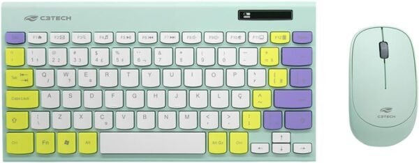 Combo s/fio C3Tech Teclado e Mouse K-W71GN TKL, ambidestro, Layout Português Brasileiro, Multimídia, Anti-Respingo, Teclas Baixas Chocolate, Tamanho Reduzido, Compatível com Windows, Linux, MacOS