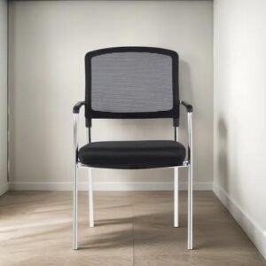 Conjunto com 2 Unidades, Cadeira de Escritório Fixa, BlumeOffice BLM2028, Encosto em Tela, Base Cromada, Preto
