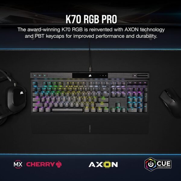 Corsair Teclado mecânico para jogos K70 RGB Pro com fio (interruptores de velocidade CHERRY MX RGB: linear e rápido, 8.000 Hz Hyper-Polling, teclas PBT DOUBLE-SHOT PRO, apoio de palma de toque suave) - Imagem 2