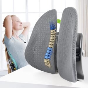 Cozyhealth Almofada de apoio lombar para cadeira de escritório com malha respirável, almofada lombar com mola de elasticidade, ajustável, 5 níveis de altura, almofada de suporte para cadeira de mesa,
