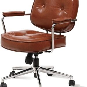 Daksan Cadeira de Escritório Executiva em Couro PU com Apoio Lombar Baixo, Ergonômica, Altura Ajustável, Braços Acolchoados, Base Giratória 360° e Rodízios Para Casa Preto/Bege/Castanho (Castanho)