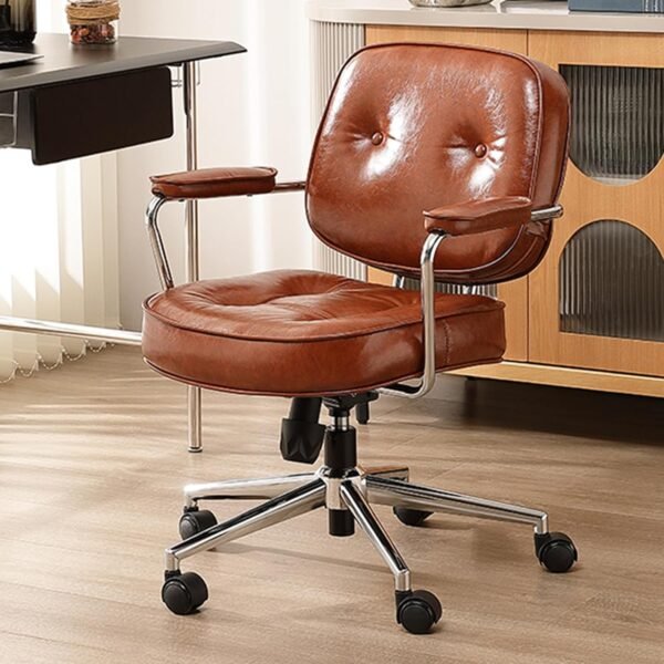 Daksan Cadeira de Escritório Executiva em Couro PU com Apoio Lombar Baixo, Ergonômica, Altura Ajustável, Braços Acolchoados, Base Giratória 360° e Rodízios Para Casa Preto/Bege/Castanho (Castanho) - Imagem 2