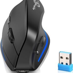 ECHTPower Mouse Ergonômico Sem Fio, Vertical com DPI Ajustável 2400/1600/1000, Recarregável com Luz LED, para Laptop/PC/Windows/macOS