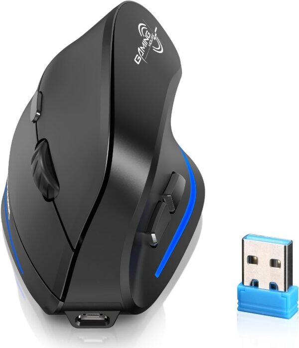 ECHTPower Mouse Ergonômico Sem Fio, Vertical com DPI Ajustável 2400/1600/1000, Recarregável com Luz LED, para Laptop/PC/Windows/macOS