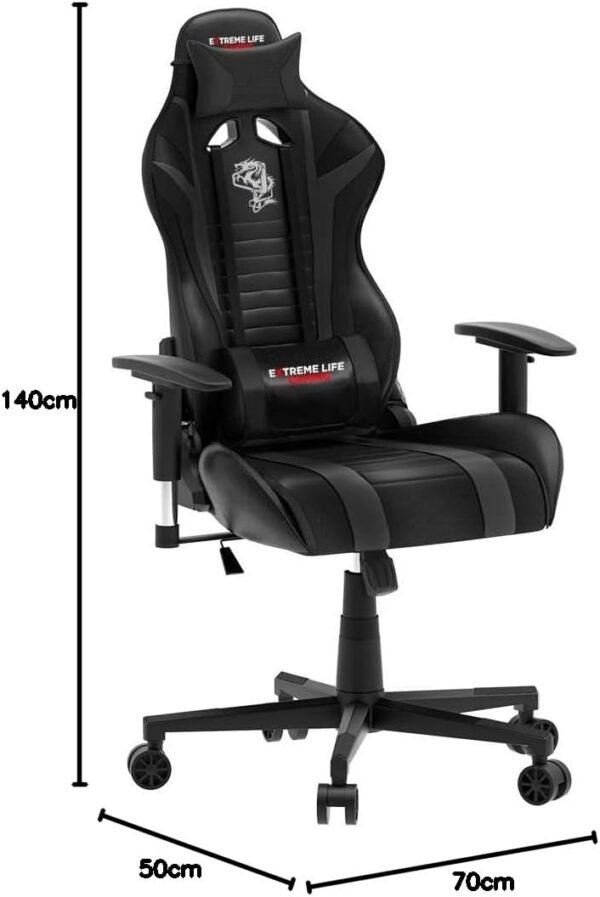 ELG, CH05BK, Cadeira Gamer Black Hawk c/Apoio Cervical, Encosto Reclinável, Apoio de Braços, Ajuste de Altura, Inclinação de 180°, Suporta até 150kg, Preto - Imagem 2