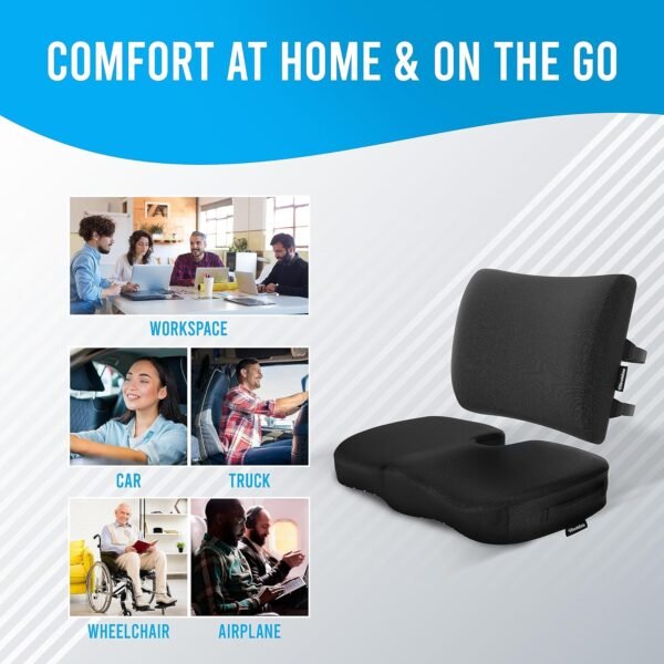 ElevateEase Conjunto de almofada de assento de espuma viscoelástica e suporte lombar com capas de malha e veludo - para cadeira de escritório, carro, avião, viagens - Travesseiro de cóccix para - Imagem 2