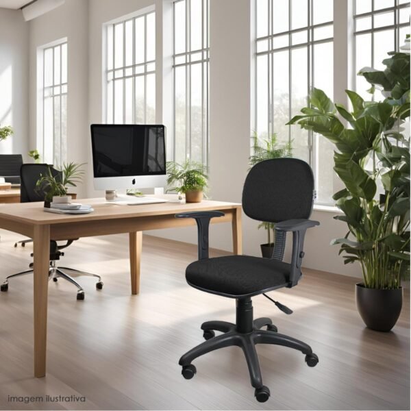 Escritex - Cadeira de Escritório Giratória Ergonômica Preta com Braços, Estrutura de Aço e Rodízios de Nylon - Imagem 2