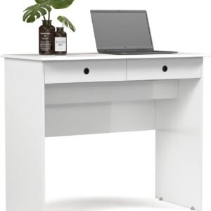Escrivaninha Bancada para Notebook Quarto Mesa de Computador Home Office Estudo Estação de Trabalho com 2 Gavetas (Branco)