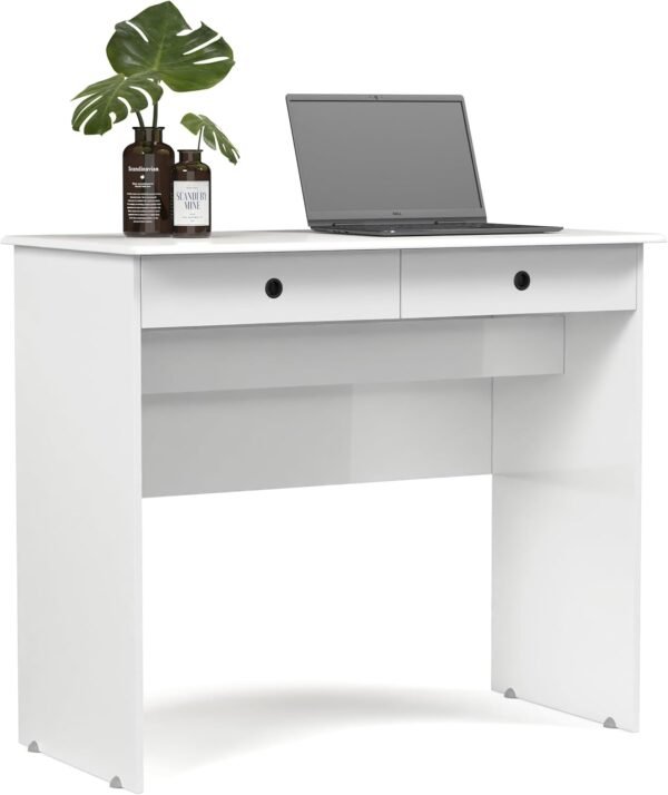 Escrivaninha Bancada para Notebook Quarto Mesa de Computador Home Office Estudo Estação de Trabalho com 2 Gavetas (Branco)