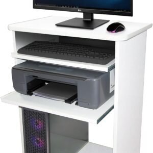 Escrivaninha Mesa para Computador com 2 Prateleiras Deslizantes – Design Moderno e Funcional, Ideal para Escritório e Home Office (Cor Branca)