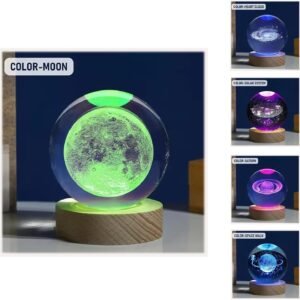 Esfera de Cristal 3D LED, Luminária de Mesa Bola de Cristal Vidro Multicolorida N80 DT1439EL Planeta Lua, Luminária de Planetas, Abajur Luz Noturna. Projetada para Criar Um Efeito Visual Único.