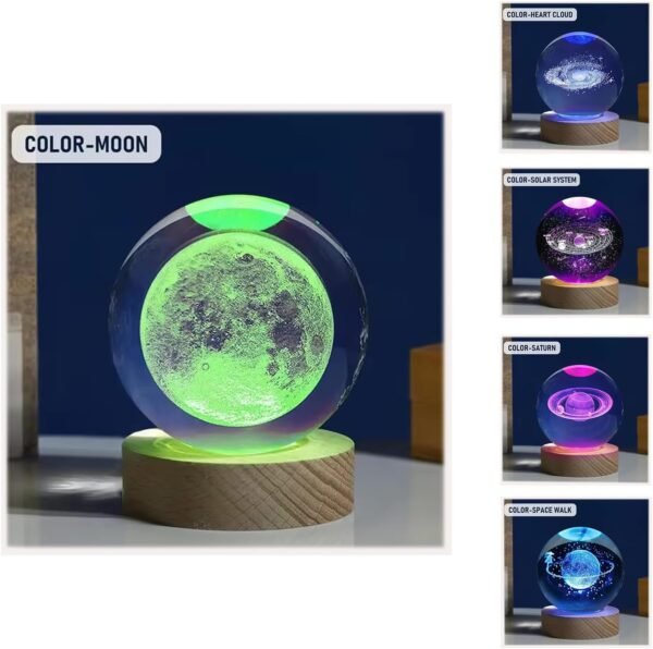 Esfera de Cristal 3D LED, Luminária de Mesa Bola de Cristal Vidro Multicolorida N80 DT1439EL Planeta Lua, Luminária de Planetas, Abajur Luz Noturna. Projetada para Criar Um Efeito Visual Único.