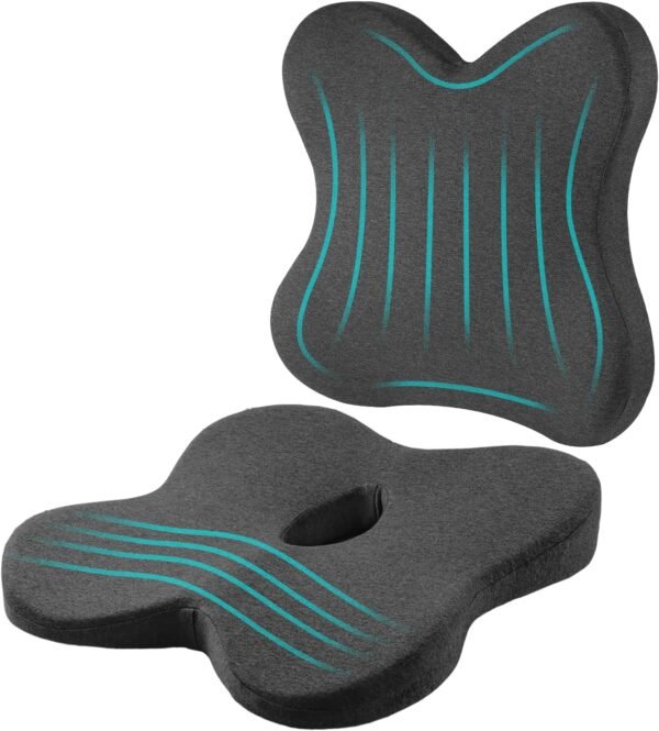Eyamumo Conjunto de almofada de assento de cóccix e almofadas de costas para cadeira de escritório, almofadas ergonômicas de espuma de memória pura e travesseiro ortopédico de suporte lombar para